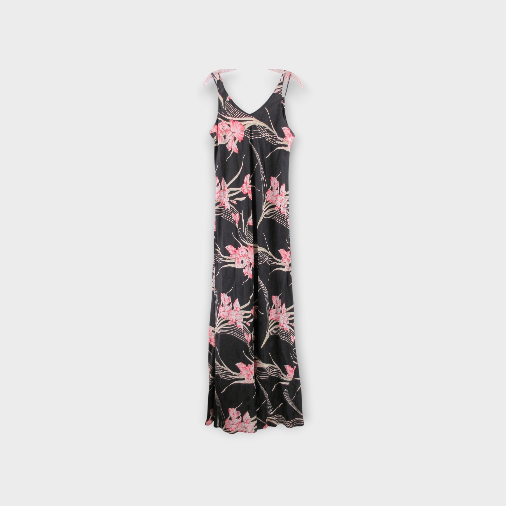 Tommy Bahama Silk Orchid Print Tie-Strap Maxi Dress Size L Vacation Refined Luxe